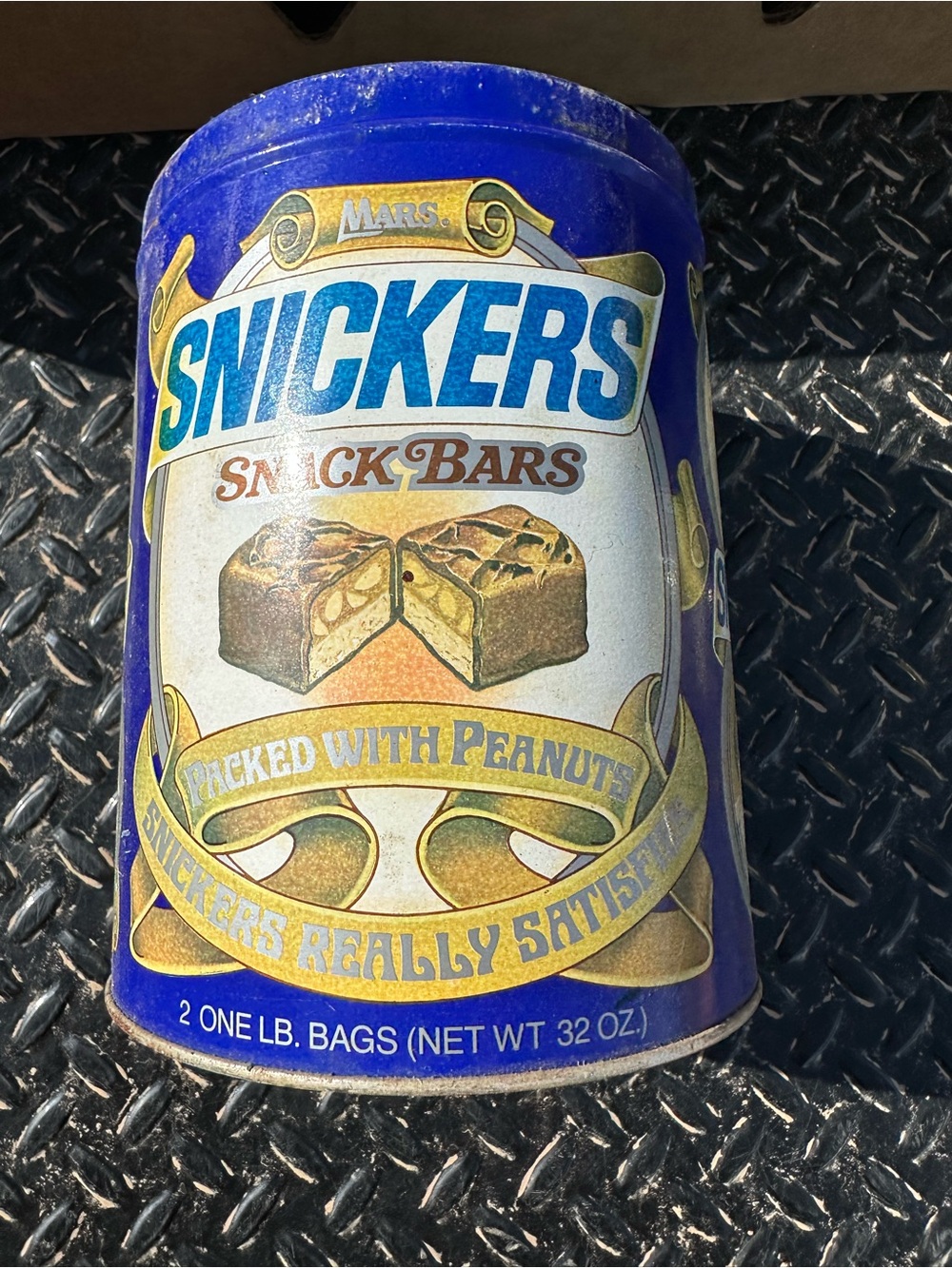 Snickers Snack Bars Tin - Blue & Cream Vintage Can
